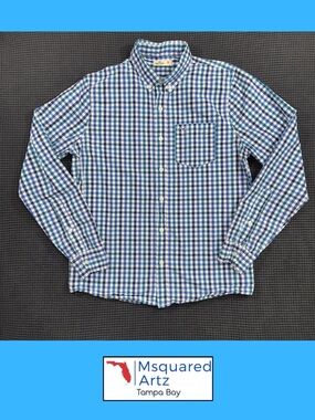 Hollister Plaid Button Down Shirt Mens Medium Blue Green Long Sleeve